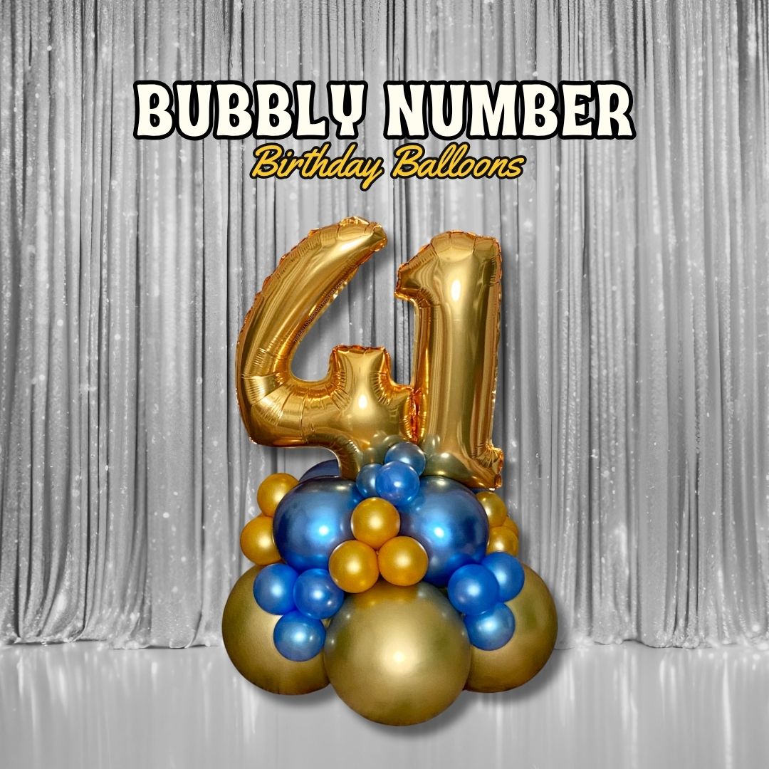 Blue & Gold Birthday Number Balloon Centerpiece