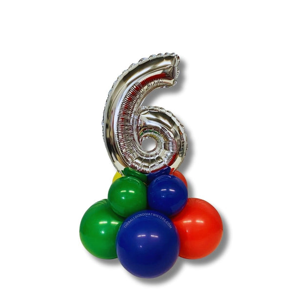 Silver Single Number Colorful Birthday Balloon Centerpiece
