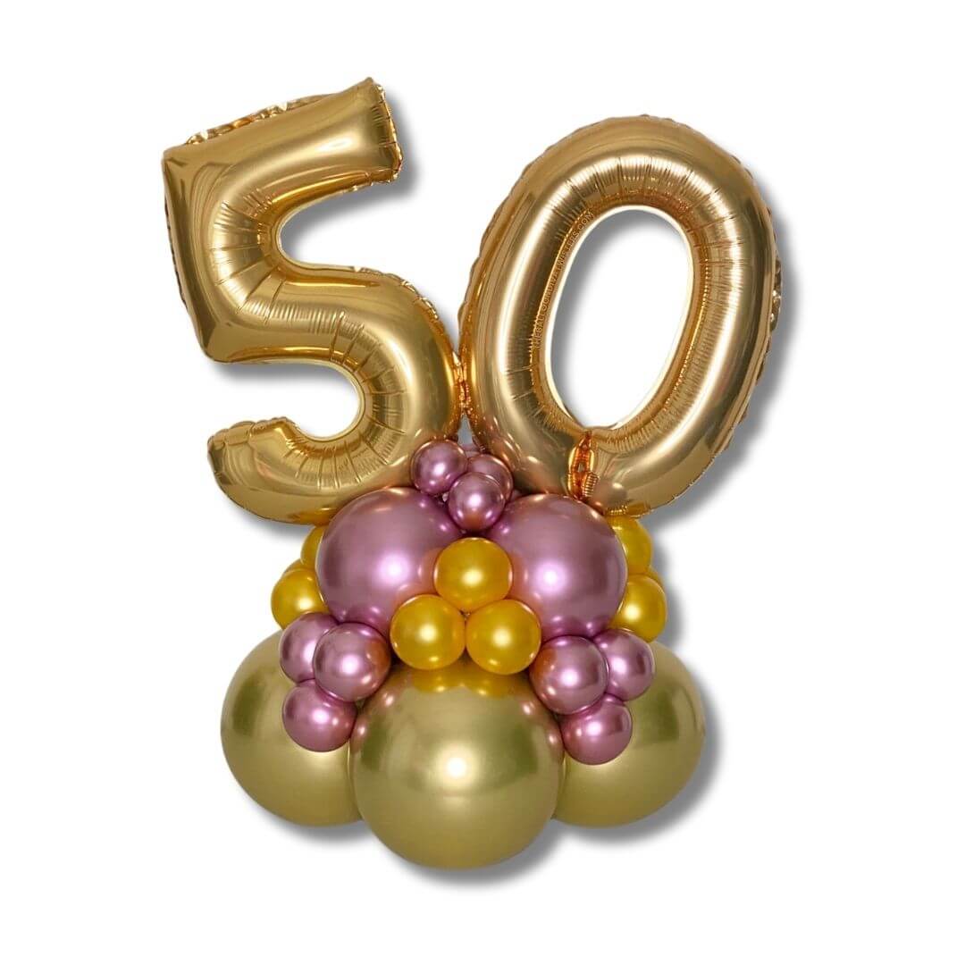 Pink & Gold Bubbly Number Balloon Centerpiece