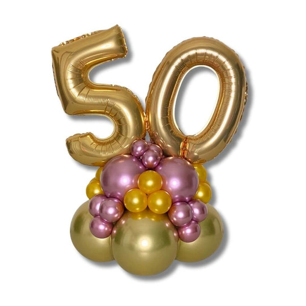 Pink & Gold Bubbly Number Balloon Centerpiece