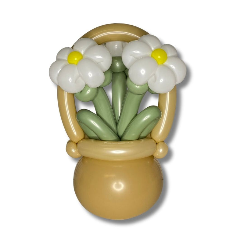 White Daisy Flowers Basket Balloon Bouquet