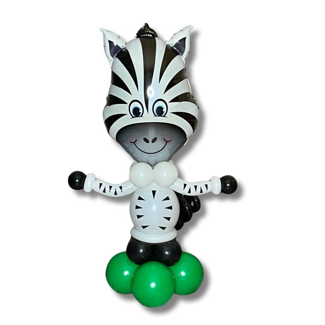 Zany Zebra Buddy Balloon Column standing at 3 to 4 feet tall.
