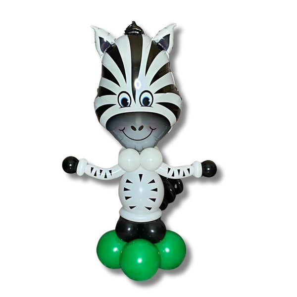 Zany Zebra Buddy Balloon Column standing at 3 to 4 feet tall.