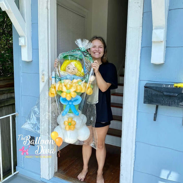 Congratulations Graduation Blue Green Yellow Flower Balloon Bouquet Delivery in New Orleans 